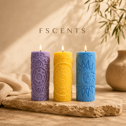 Moon, Yin Yang & Mandala Candle Set
