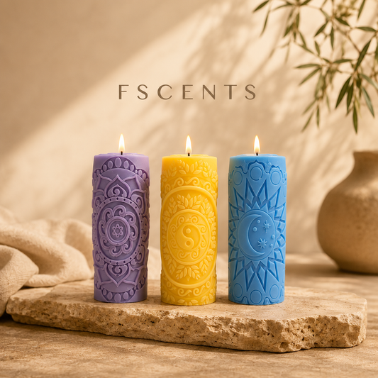 Moon, Yin Yang & Mandala Candle Set
