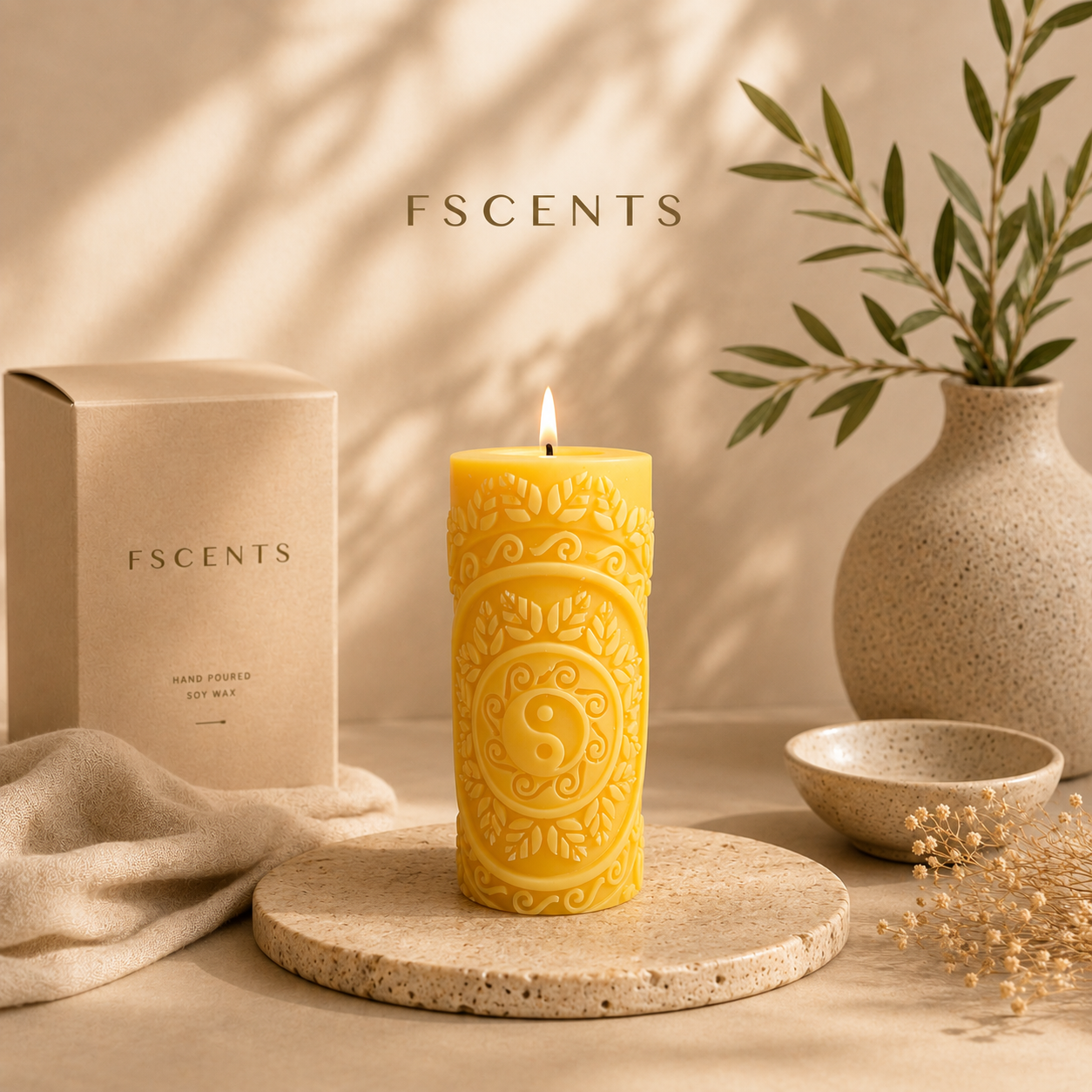 Moon, Yin Yang & Mandala Candle Set